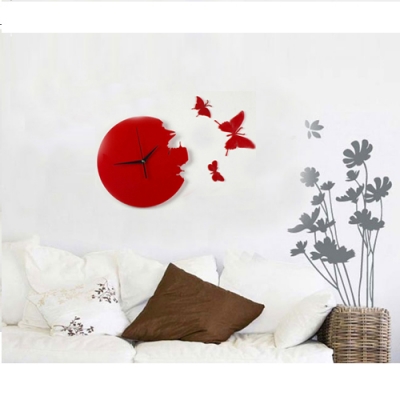 Beautiful Butterfly Flying Hang-style Clock - Red