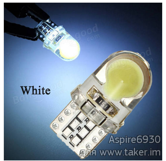 Диодные лампочки в габариты и не только: T10 W5W на диодах COB
