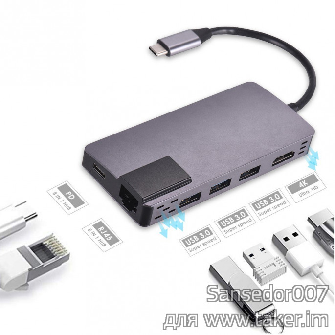 Безликий Type-C USB RJ45 HUB для MacBook Pro с 1000Mbps Ethernet портом!